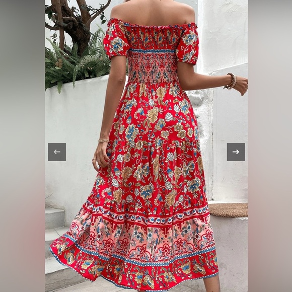 De' Sepreso Bohemian Off The Shoulder Floral Boho Vacation Dress Red Small NWT - Picture 3 of 15